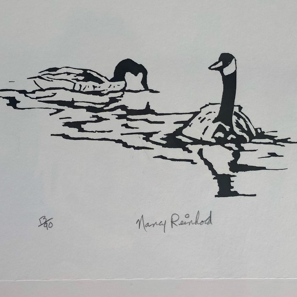 Pair of Canada Geese Black & White Hand Pulled Serigraph Signed & Numbered 13/90 - Picture 2 of 4